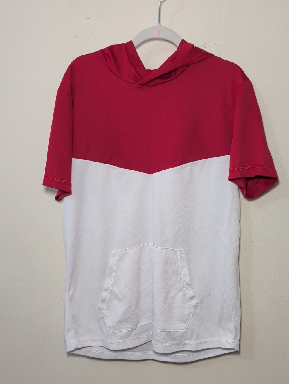 Zyia Active Colorblock Hoodie Red White Short Sleeve Sporty Comfy Boys Size L